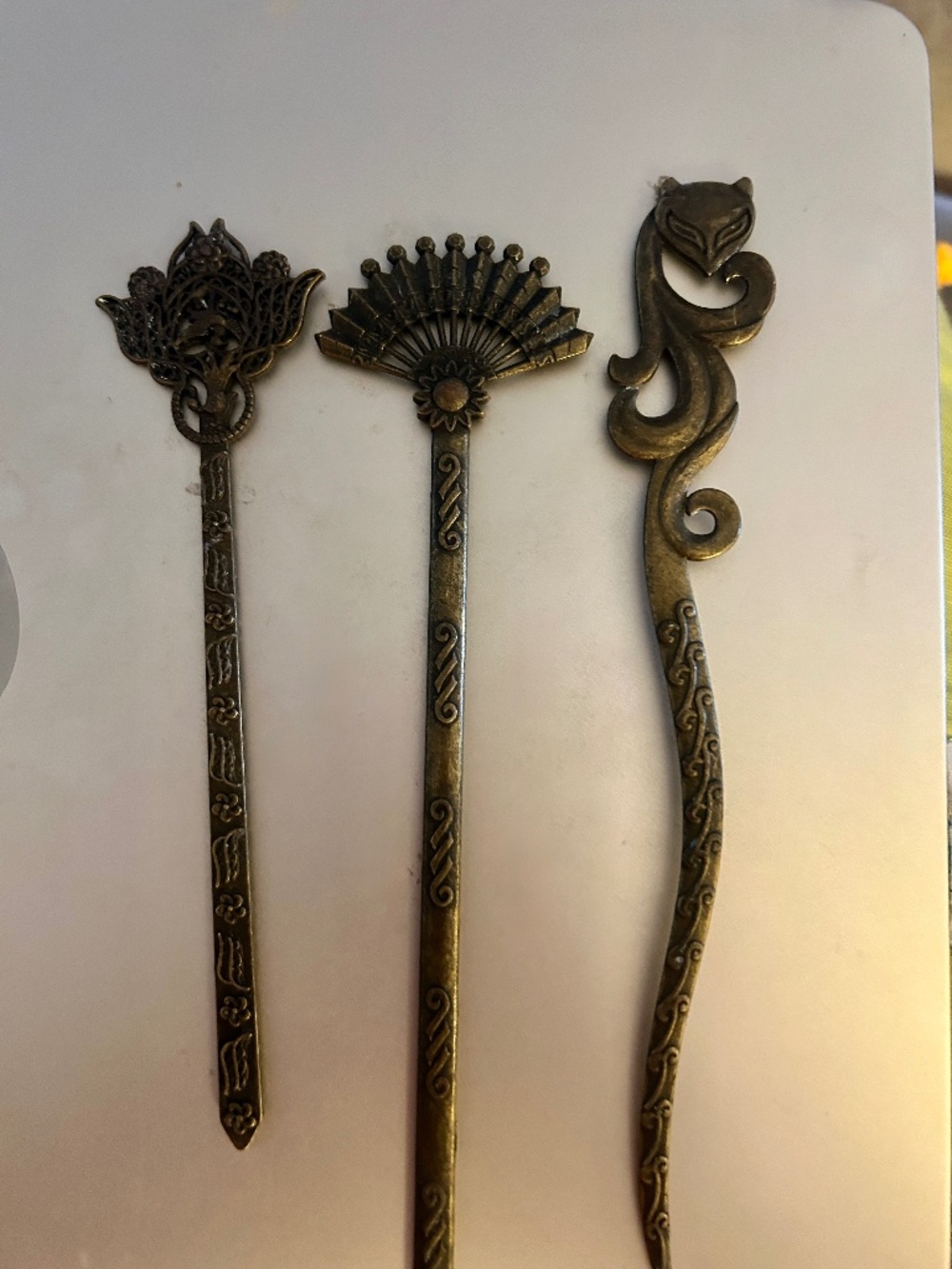 3-piece Asian inspired hairpin, hair stick, hair ornament-bronze/brass tone